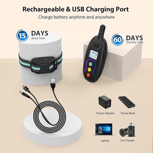 طوق صدمات للكلاب - (8-120 رطل) طوق تدريب كهربائي للكلاب قابل لإعادة الشحن مقاوم للماء مع جهاز تحكم عن بعد للكلاب الصغيرة والمتوسطة والكبيرة مع أوضاع صدمة آمنة للاهتزاز in Kuwait