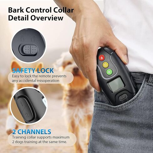 طوق صدمات للكلاب - (8-120 رطل) طوق تدريب كهربائي للكلاب قابل لإعادة الشحن مقاوم للماء مع جهاز تحكم عن بعد للكلاب الصغيرة والمتوسطة والكبيرة مع أوضاع صدمة آمنة للاهتزاز in Kuwait