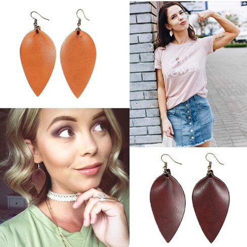 ASHMITA Leather Teardrop/Leaf Earrings for Women Girls Dangle Petal Earring Set in Saudi Arabia