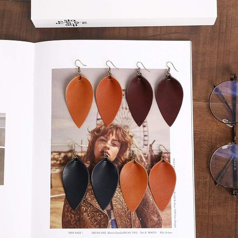 ASHMITA Leather Teardrop/Leaf Earrings for Women Girls Dangle Petal Earring Set in Saudi Arabia