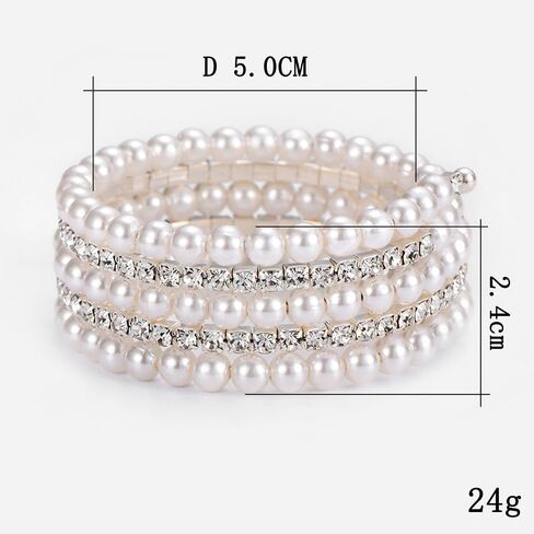 Pearl Cubic Zirconia Bracelet for Women Teen Girls,Charming Stretch Multi Layered Rhinestone Bangle,Aesthetic Wedding Jewelry Gift in Saudi Arabia