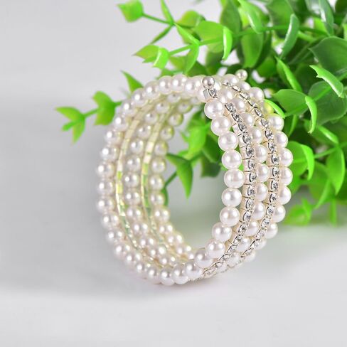 Pearl Cubic Zirconia Bracelet for Women Teen Girls,Charming Stretch Multi Layered Rhinestone Bangle,Aesthetic Wedding Jewelry Gift in Saudi Arabia