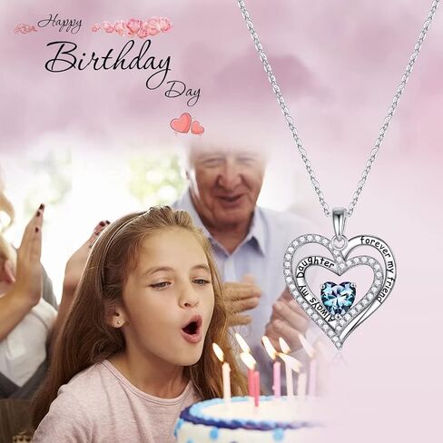 Iefil Daughter Gifts Birthstone Necklaces for Girls, 925 Sterling Silver Birthstone Jewelry Necklaces for Daughter Mothers Valentines Day Christmas Birthday Gifts for Daughter from Mom in Saudi Arabia