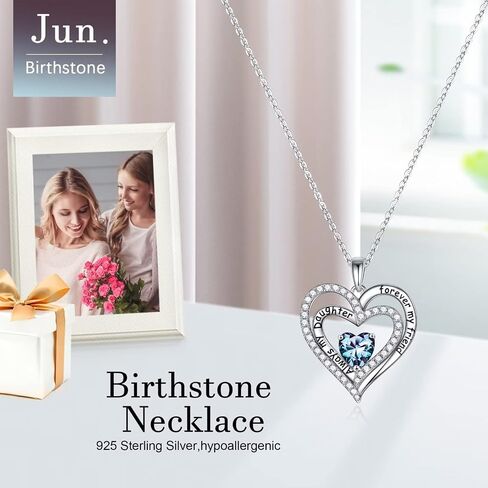 Iefil Daughter Gifts Birthstone Necklaces for Girls, 925 Sterling Silver Birthstone Jewelry Necklaces for Daughter Mothers Valentines Day Christmas Birthday Gifts for Daughter from Mom in Saudi Arabia