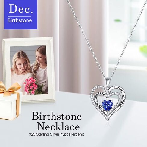 Iefil Daughter Gifts Birthstone Necklaces for Girls, 925 Sterling Silver Birthstone Jewelry Necklaces for Daughter Mothers Valentines Day Christmas Birthday Gifts for Daughter from Mom in Saudi Arabia