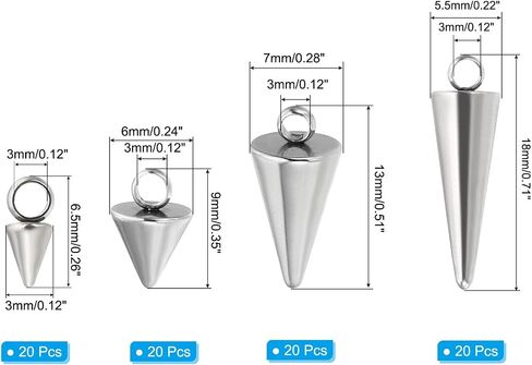 PATIKIL Cone Charm، 80pcs Cone سوار سحر المعلقات الصغيرة السائبة الفولاذ المقاوم للصدأ 3D المسامير الطويلة العصي لصنع المجوهرات والأقراط الأساور in Saudi Arabia