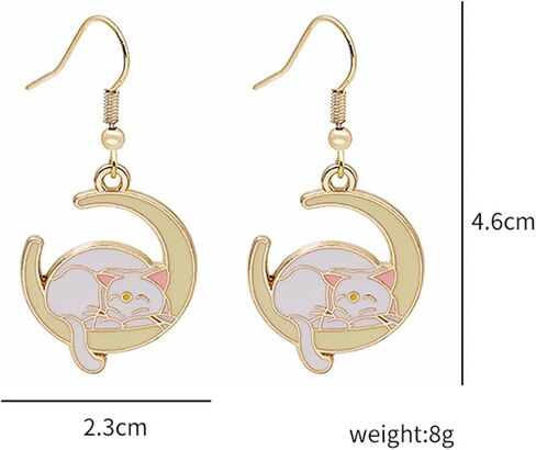 Moon Cat Earrings for Women Cute Gold Plated Enamel Anime Cartoon Sleeping Animal Sailor Moon Cat Earrings Animal Carved Crescent Moon Earrings Jewelry Gifts in Saudi Arabia