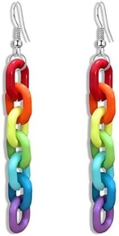 Chain Earrings Rainbow Resin Acrylic Earrings Cool Weird Transparent Color Earrings for Women Girls in Kuwait