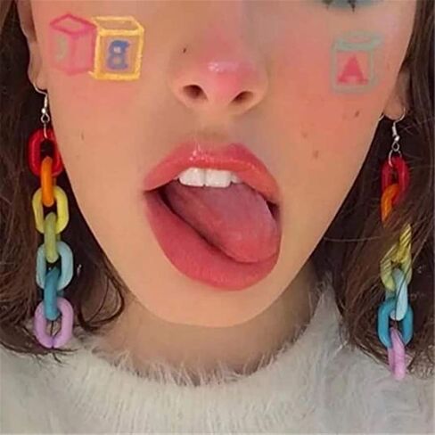 Chain Earrings Rainbow Resin Acrylic Earrings Cool Weird Transparent Color Earrings for Women Girls in Kuwait