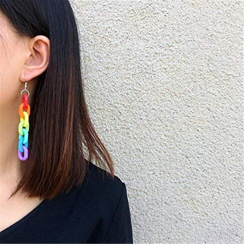 Chain Earrings Rainbow Resin Acrylic Earrings Cool Weird Transparent Color Earrings for Women Girls in Kuwait
