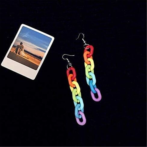 Chain Earrings Rainbow Resin Acrylic Earrings Cool Weird Transparent Color Earrings for Women Girls in Kuwait