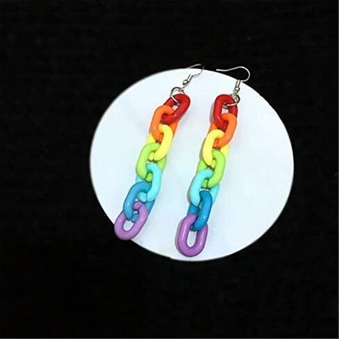 Chain Earrings Rainbow Resin Acrylic Earrings Cool Weird Transparent Color Earrings for Women Girls in Kuwait