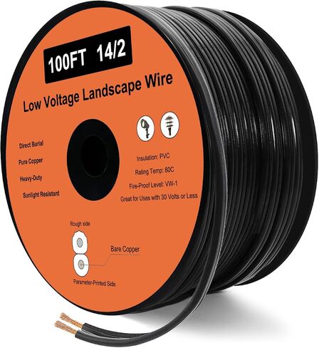 14/2 Low Voltage Landscape Wire, 14 Gauge Wire 2 Conductor 100 Feet, Low Voltage Wire, Outdoor Direct Burial Electrical Wire, Copper Wire in Kuwait