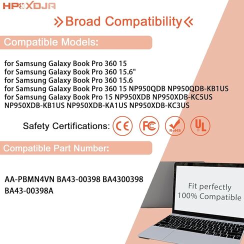 AA-PBMN4VN Laptop Battery Replacement for Samsung Galaxy Book Pro 360 15 15.6" NP950XDB NP950XDB-KA1US NP950XDB-KB1US NP950XDB-KC5US NP950XDB-KC3US NP950QDB NP950QDB-KB1US BA43-00398A NP950QED in Kuwait