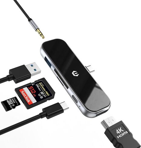 محول USB C 6 في 1، محور USB C متعدد المنافذ 2021 2020 12.9/11 بوصة، قاعدة دونجل USB C لجهاز iPad Air 5/4 (4K HDMI، منفذ USB 3.0، قارئ SD/TF، ​​100 وات PD، مقبس سماعة الرأس) in Saudi Arabia