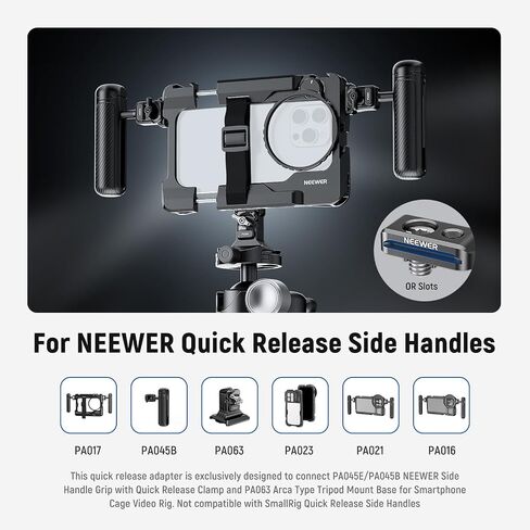 NEEWER Quick Release Plate Adapter (4 Pack) for Phone Cage for iPhone 15 Pro Max S24 Ultra, with 1/4" Screw and Pins, QR Slot for PA045 Side Handle/PA063 Arca Type Tripod Mount Base, PA064 in Saudi Arabia