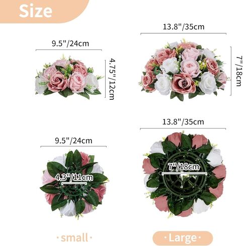 NUPTIO Large Flower Wedding Centerpieces - 2 Pcs 13.8in Diam Crimson & White Artificial Flowers Rose Ball for Centerpieces Tables - Fake Rose Arrangements for Weddings Table Decorations in Kuwait