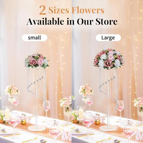 NUPTIO Large Flower Wedding Centerpieces - 2 Pcs 13.8in Diam Crimson & White Artificial Flowers Rose Ball for Centerpieces Tables - Fake Rose Arrangements for Weddings Table Decorations in Kuwait