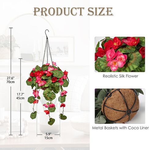 Briful 31 ½’’ Fake Flowers Hanging Basket, Pansy Artificial Flowers, Realistic Silk Spring Bloom Faux Flowers, 7 ⅞’’ Coconut Basket, for Home Farmhouse Balcony Outdoor Patio Garden Decor in Saudi Arabia
