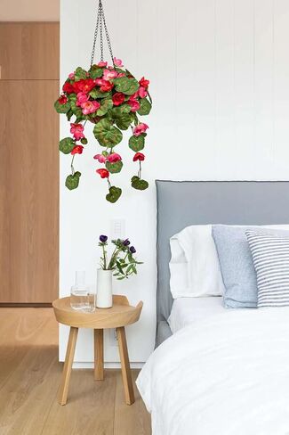 Briful 31 ½’’ Fake Flowers Hanging Basket, Pansy Artificial Flowers, Realistic Silk Spring Bloom Faux Flowers, 7 ⅞’’ Coconut Basket, for Home Farmhouse Balcony Outdoor Patio Garden Decor in Saudi Arabia