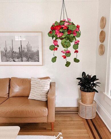 Briful 31 ½’’ Fake Flowers Hanging Basket, Pansy Artificial Flowers, Realistic Silk Spring Bloom Faux Flowers, 7 ⅞’’ Coconut Basket, for Home Farmhouse Balcony Outdoor Patio Garden Decor in Saudi Arabia