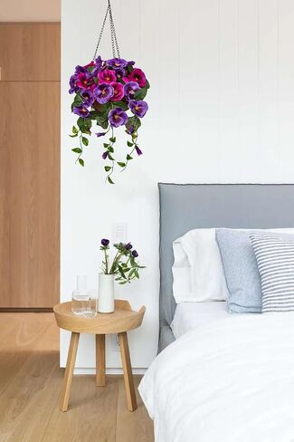 Briful 31 ½’’ Fake Flowers Hanging Basket, Pansy Artificial Flowers, Realistic Silk Spring Bloom Faux Flowers, 7 ⅞’’ Coconut Basket, for Home Farmhouse Balcony Outdoor Patio Garden Decor in Saudi Arabia