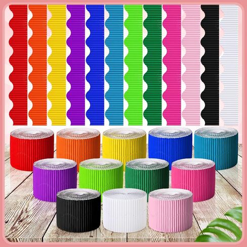 Harloon 6 Rolls 300 ft Scalloped Bulletin Board Borders Decorative Classroom Bulletin Board Trim Poster Decor for Teacher Students White Cork Wall Locker (6 Colors) in Saudi Arabia
