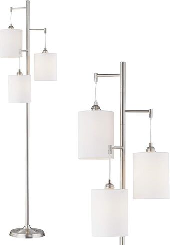 WOXXX Industrial Floor Lamp with White Fabric Shade Rustic Farmhouse Standing Lamp Modern Tree Floor Lamps for Living Room Bedrooms Office, Room Lamp Tall Lamps Corner Lamp Chrome（Bulbs Exclude） in Saudi Arabia