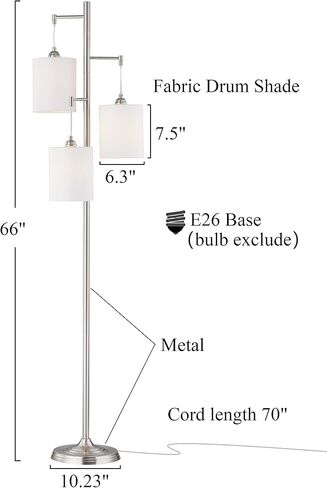 WOXXX Industrial Floor Lamp with White Fabric Shade Rustic Farmhouse Standing Lamp Modern Tree Floor Lamps for Living Room Bedrooms Office, Room Lamp Tall Lamps Corner Lamp Chrome（Bulbs Exclude） in Saudi Arabia