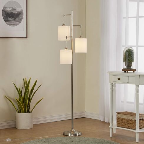 WOXXX Industrial Floor Lamp with White Fabric Shade Rustic Farmhouse Standing Lamp Modern Tree Floor Lamps for Living Room Bedrooms Office, Room Lamp Tall Lamps Corner Lamp Chrome（Bulbs Exclude） in Kuwait