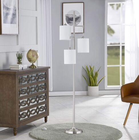 WOXXX Industrial Floor Lamp with White Fabric Shade Rustic Farmhouse Standing Lamp Modern Tree Floor Lamps for Living Room Bedrooms Office, Room Lamp Tall Lamps Corner Lamp Chrome（Bulbs Exclude） in Saudi Arabia