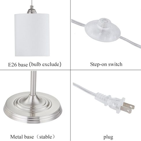 WOXXX Industrial Floor Lamp with White Fabric Shade Rustic Farmhouse Standing Lamp Modern Tree Floor Lamps for Living Room Bedrooms Office, Room Lamp Tall Lamps Corner Lamp Chrome（Bulbs Exclude） in Kuwait