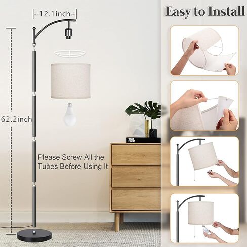 YIOU Floor Lamp, 3 Color Temperature LED Floor Lamps for Living Room Bedroom Office with Lamp Shade and 9W Bulb Included Standing Lamp, Modern Floor Lamp (Black) in Kuwait