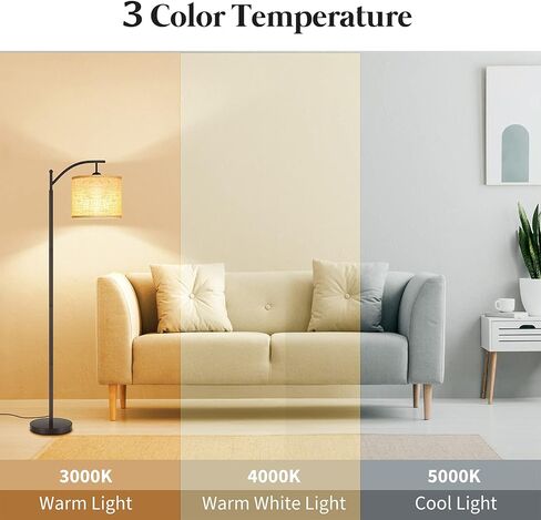 YIOU Floor Lamp, 3 Color Temperature LED Floor Lamps for Living Room Bedroom Office with Lamp Shade and 9W Bulb Included Standing Lamp, Modern Floor Lamp (Black) in Kuwait