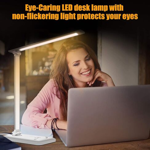 LED Desk Lamp, Eye-Caring Dimmable Table Lamps, Portable Office Lamp with USB Charging Port, 5 Lighting Modes, Timer Function, Touch Sensitive Control for Reading, Study, Working in Saudi Arabia