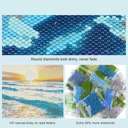 Lxmsja Beach Ocean Diamond Art Painting Kits for Adults, 5D DIY Full Drill Round Gems Arts and Crafts, Diamond Art Sunset for Gifts Leisure Wall Decoration 12X16inch in Saudi Arabia