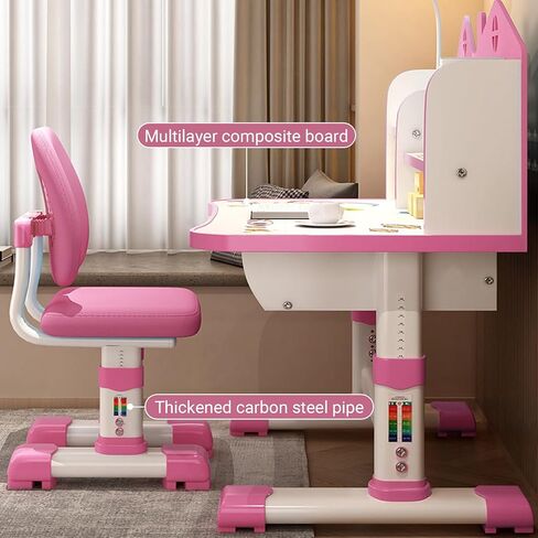 Small Desk, Standing Desk, Desk Chair Set, Widened Desktop Multi Separation Cartoon Pattern Desk Chair Set Kids Adjustable Height Study Table with Drawer Chair Set (Blue) in Saudi Arabia