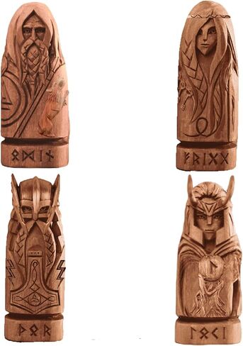Odin, Thor and Loki Statues, Norse Gods Statues, Viking Pantheon, allfather Statue, Frigg Statue, Viking Pagan Figurines,Creative Desktop Decor Set (4Pcs, Wood) in Saudi Arabia