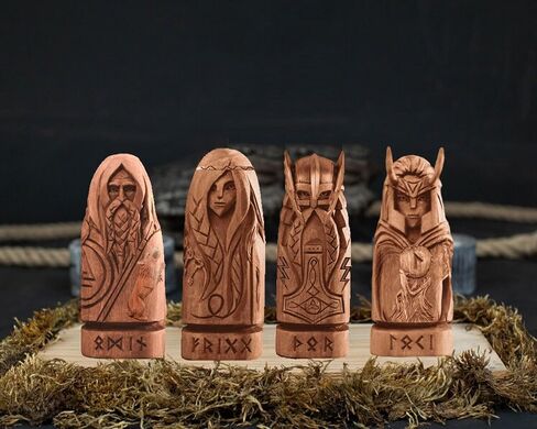 Odin, Thor and Loki Statues, Norse Gods Statues, Viking Pantheon, allfather Statue, Frigg Statue, Viking Pagan Figurines,Creative Desktop Decor Set (4Pcs, Wood) in Saudi Arabia