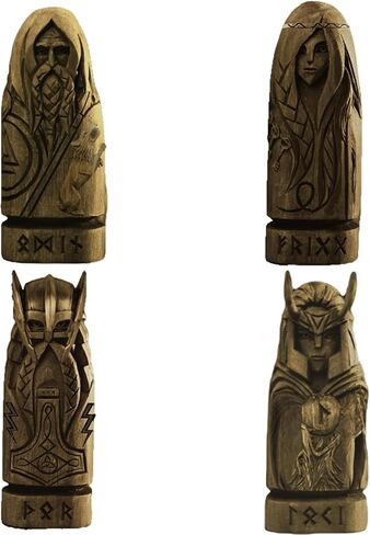 Odin, Thor and Loki Statues, Norse Gods Statues, Viking Pantheon, allfather Statue, Frigg Statue, Viking Pagan Figurines,Creative Desktop Decor Set (4Pcs, Wood) in Saudi Arabia