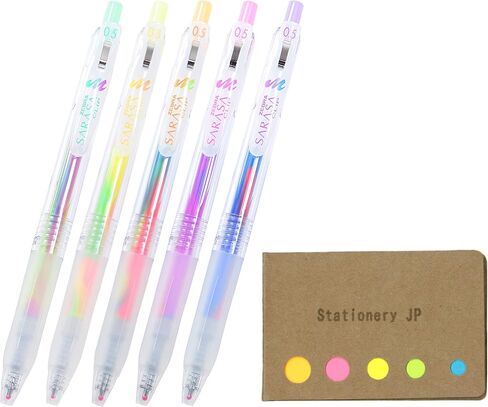 Zebra Sarasa Clip 0.3 Retractable Gel Ink Pen, Rubber Grip, 0.3 mm, 20 Color Ink, Sticky Notes Value Set in Saudi Arabia