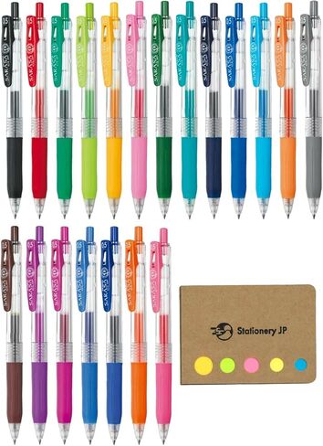 Zebra Sarasa Clip 0.3 Retractable Gel Ink Pen, Rubber Grip, 0.3 mm, 20 Color Ink, Sticky Notes Value Set in Saudi Arabia