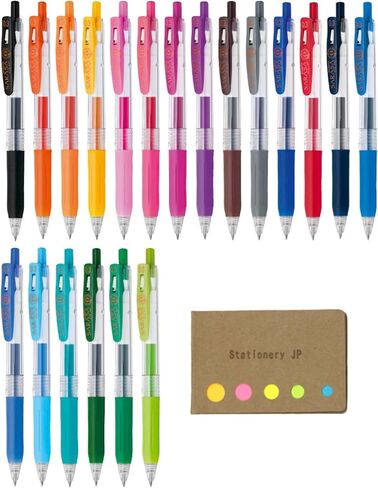 Zebra Sarasa Clip 0.3 Retractable Gel Ink Pen, Rubber Grip, 0.3 mm, 20 Color Ink, Sticky Notes Value Set in Saudi Arabia