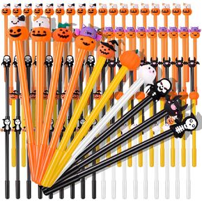 SAIWEILAI ONLINE 100 Halloween Gel Ink Pens - Cute Pumpkin Skull Wizard Bat Shape Heads Novelty Rollerball Pens for Party Supplies & Office