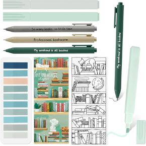 Back to School Gifts for Students Morandi Bible Highlighter Gel Pens Aesthetic Reading List Bookmark and Sticky Notes for Book Lover Note Taking Creative Writing(Green Series)
