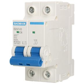 Baomain Miniature Circuit Breaker 2 Pole DZ47-63 C6 AC 230V 6Amp 400V DIN Rail Mounting MCB 2P (6 Amp)