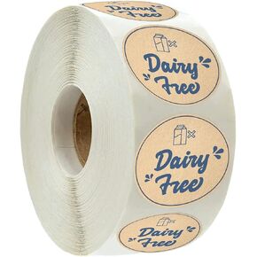 Dairy Free Labels | 500 Count | 1.5 Inch | Dairy Labels | Kraft Paper | Dairy Free Food Labels | Food, Bakery, Cake, Cookie, Dessert, Bread | Boxes, Jars, Packaging, Tags