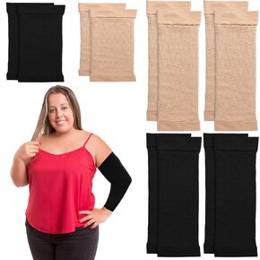 4 Pairs Arm Shapers for Women Arm Compression Sleeve Arm Wraps for Flabby Arms Arm Slimmers Lose Arm Fat for Women Tattoo Cover Up Sleeves Arm Shapers 2 Pair Calf Compression Sleeves, Black and Beige
