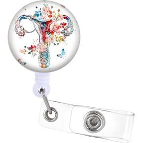 Badge Reels Holder Retractable with Alligator Clip for Labor and Delivery OB Nurse Nursing Doctor Teacher Student Name Tag Card Floral Ovary Uterus Medical Office Work ID Clip