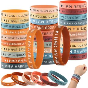 30 Pcs Motivational Quote Silicone Bracelets Bulk Kids Inspirational Rubber Wristbands Stretch Silicone Bracelets Unisex Accessories Graduation Gift for Teen Students Children (30 Designs)